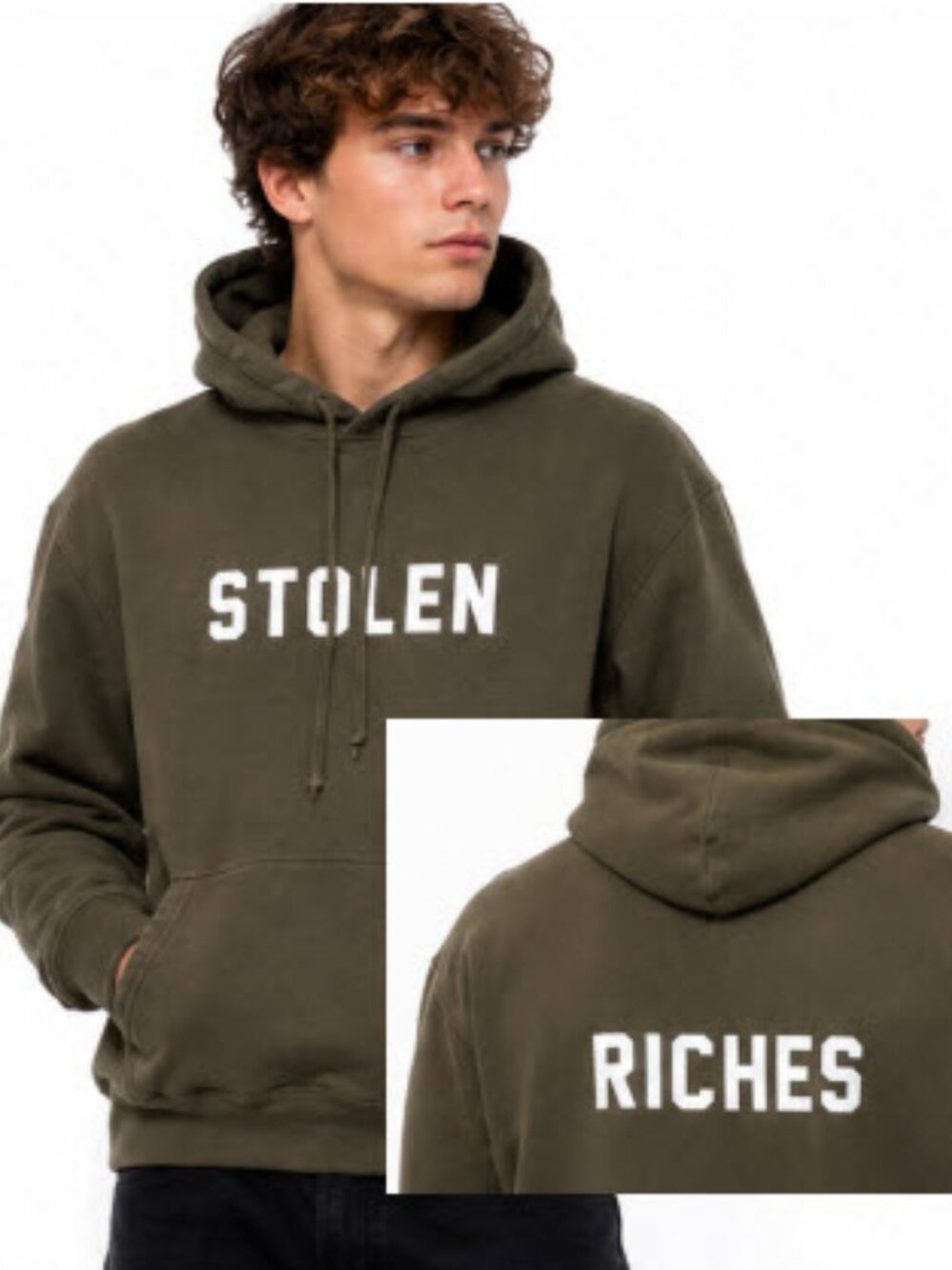 Stolen Riches Green Graphic Hoodie Terry Lined Pullover Large Streetwear